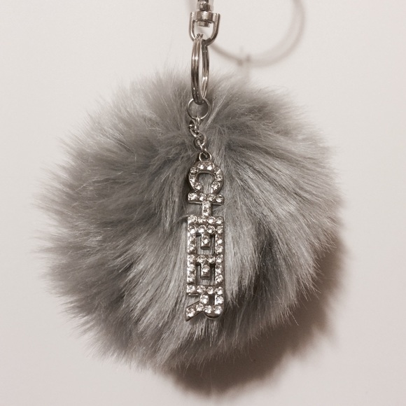 Grey Fur Pom Pom Key Fob/Bag Charm - Cheer - Picture 3 of 4