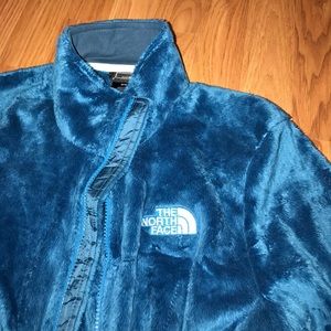 North Face furry jacket in a charming blue shade