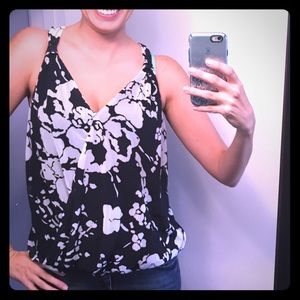 INC Navy and White Floral Top