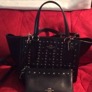 COACH Blue navy silver studded bag