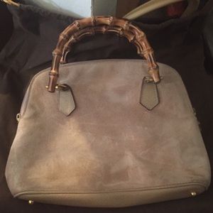 Gucci beige suede bag with double bamboo handle
