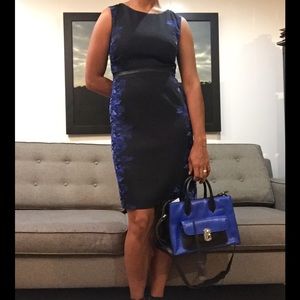 SOLD💦Elie Tahari Printed Leather appliqué Dress