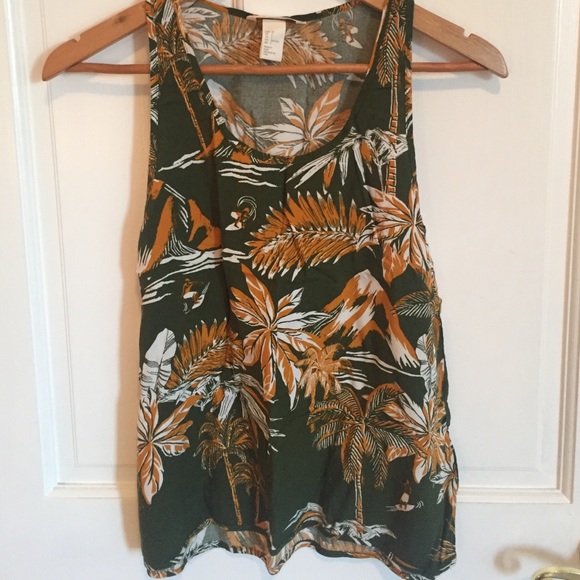 H&M Green and Yellow Hawaiian Floral Tank Size 2 - Picture 5 of 5