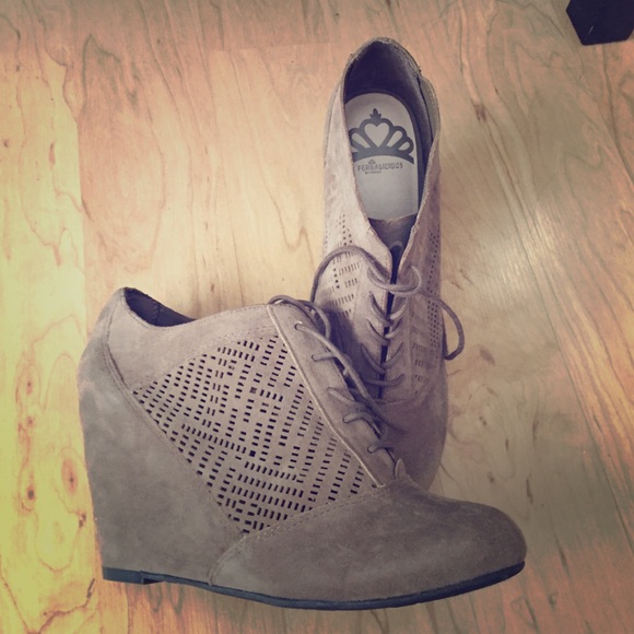 Tan wedge booties