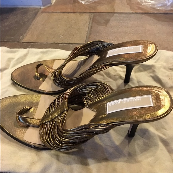 Michael Kors gold leather sandal with kitten heel