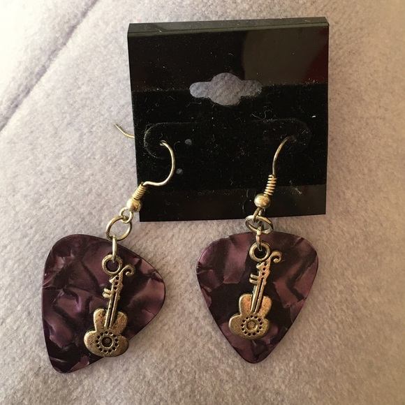 Purple Guitar Pick Charm Earrings