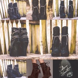 SOLD! Suede Black Colin Stuart Wedge Booties 8