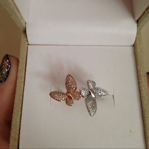 Double Butterfly Ring. Sterling Silver & Rose Gold