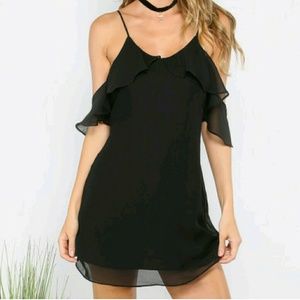 Black ruffle cold shoulder dress