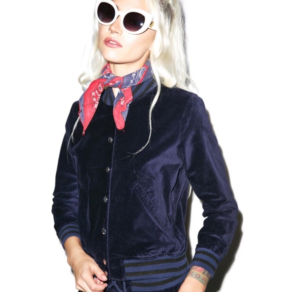 Wildfox Let Me Be Your Guide Blue Velour Jacket - Picture 2 of 8