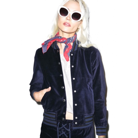 Wildfox Let Me Be Your Guide Blue Velour Jacket - Picture 3 of 8