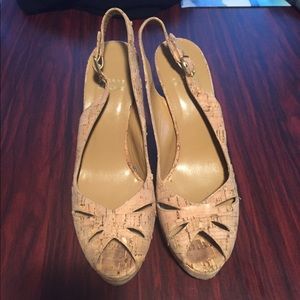 Stuart Weitzman cork high heel open toe