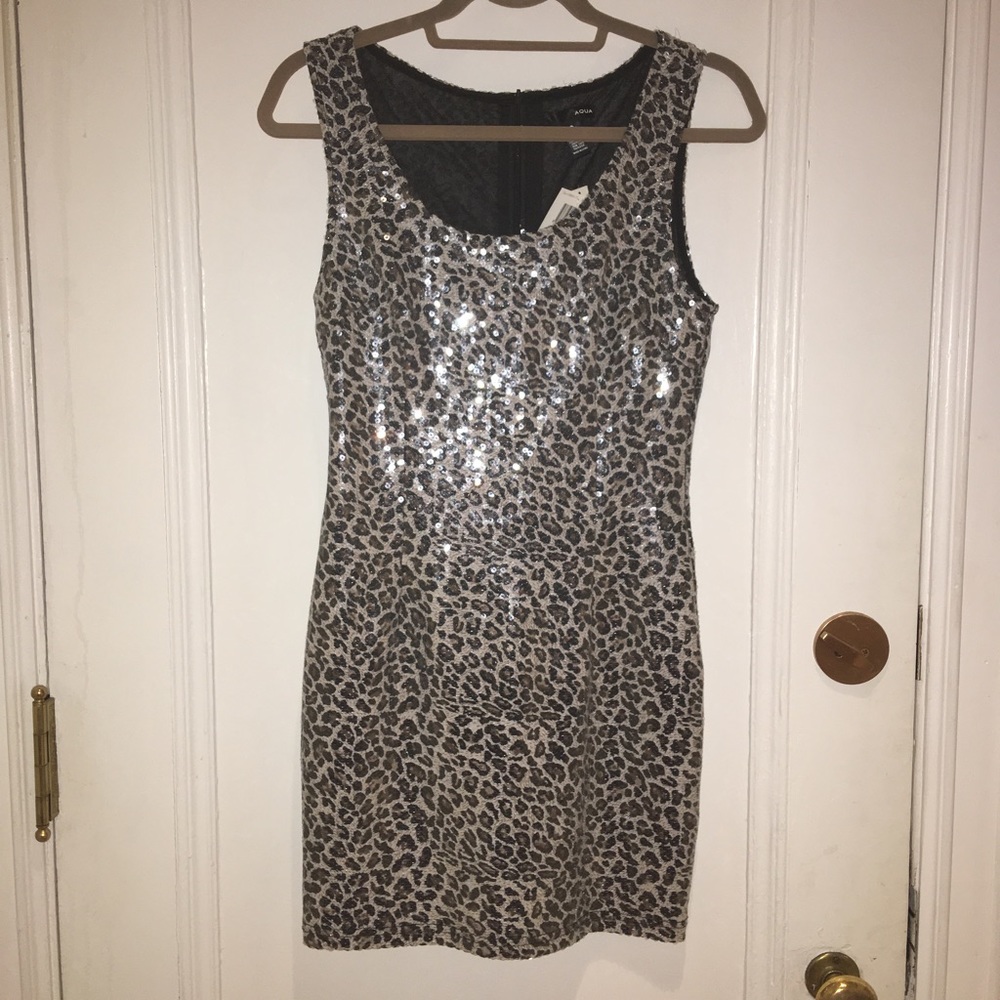 Aqua Leopard Sequin mini dress