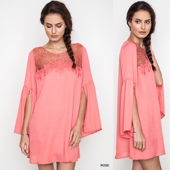 Slit Bell Sleeve Dress With Lace Detail - Picture 2 of 3