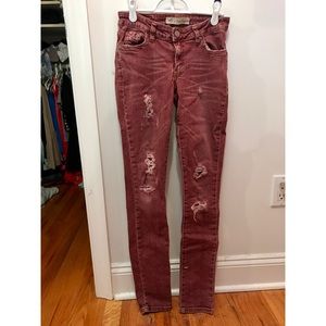 Free People Red Ripped Jeans