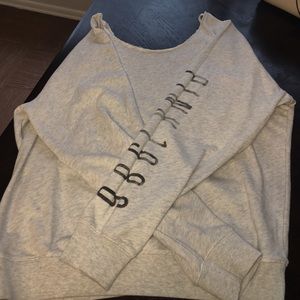 Off the shoulder Victoria secret sweatshirt.