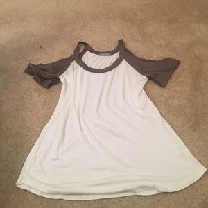 Off shoulder white and green shirt! Really cute!