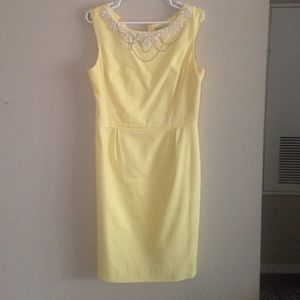 Pale Yellow Dress with Neckline Beading.