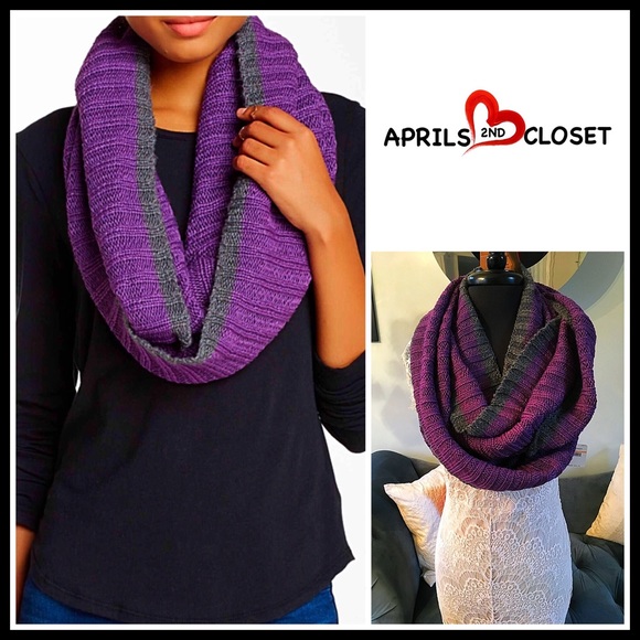 CHUNKY LUXE LONG PURPLE & GREY ETERNITY SCARF - Picture 2 of 5