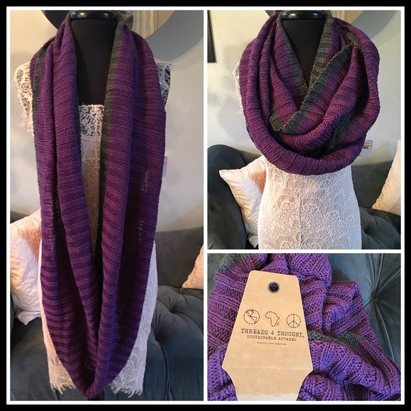 CHUNKY LUXE LONG PURPLE & GREY ETERNITY SCARF - Picture 3 of 5