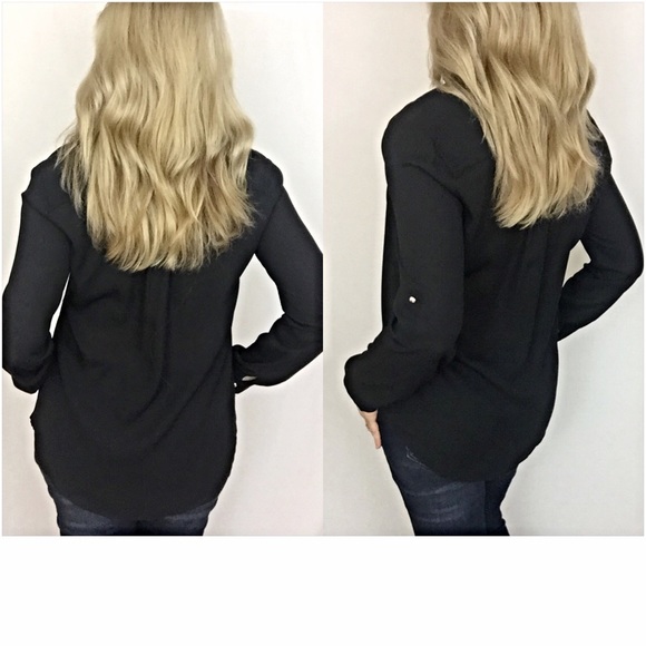 ✨SALE Sexy Choker Tie Neck Blouse Black Top S - Picture 3 of 4