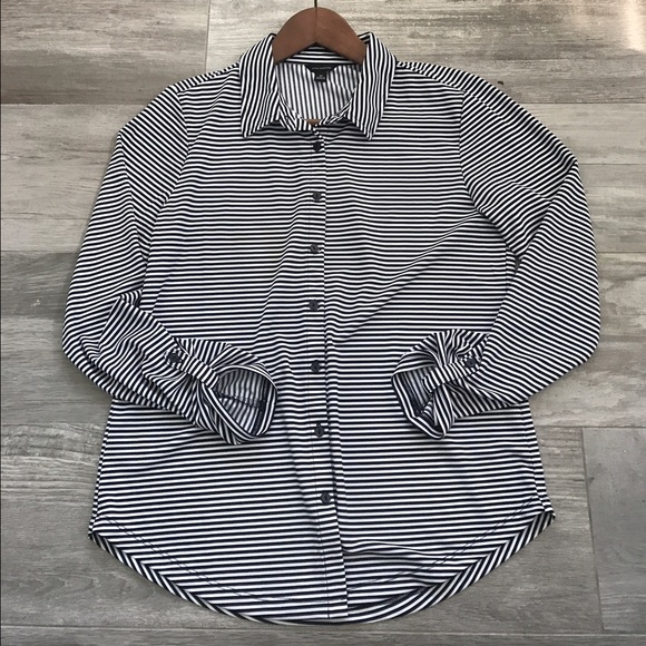 Ann Taylor Black White Stripe Button Up