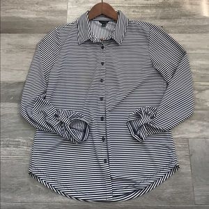Ann Taylor Black White Stripe Button Up