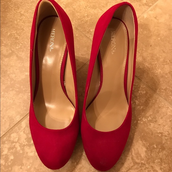 Merona Shoes - Round toe red chunky heel pumps Merona Shoes - Round toe red chunky heel pumps