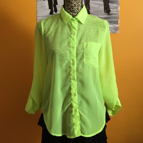 Neon sheer button down - Picture 2 of 4