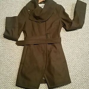 Anthropologie olive color high neck wool coat