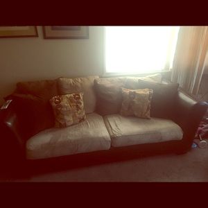 Brown/Tan Suede/Leather Sofa & Loveseat