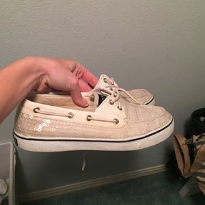White sequin sperrys.
