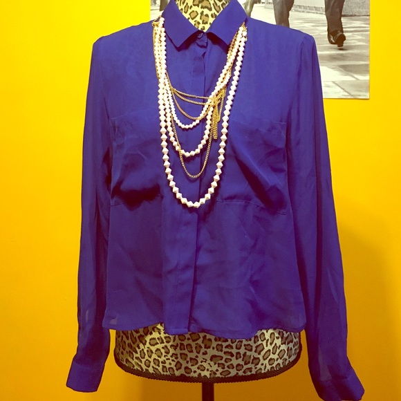 Royal blue sheer button down