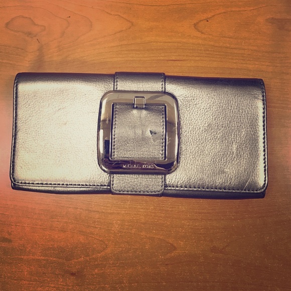 Michael Kors buckle clutch, silver