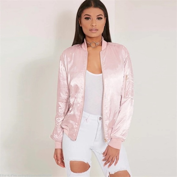 Topshop Jackets & Blazers - CLEARANCE thin satin light pink bomber jacket chic