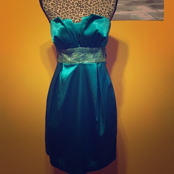 Teal strapless beaded dress