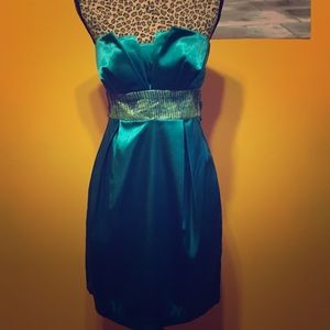 Teal strapless beaded dress