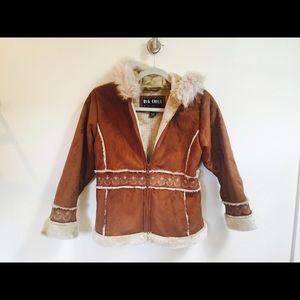 Faux fur embroidered winter girls' jacket / coat