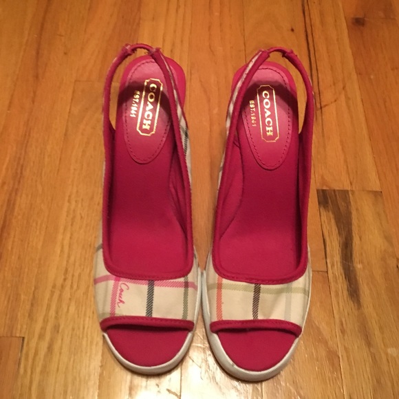 Coach plaid wedge sandals