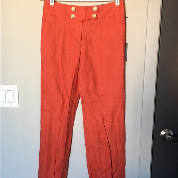 Burnt orange linen trousers.