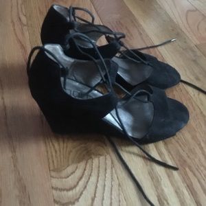 Black Wedge Lace Up Sandals