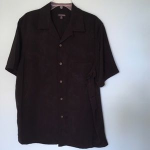 George Other - Tropical Print Men's Black Button Down Dress Shirt