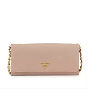 Prada Saffiano Wallet on Chain in Blush (Cammeo)