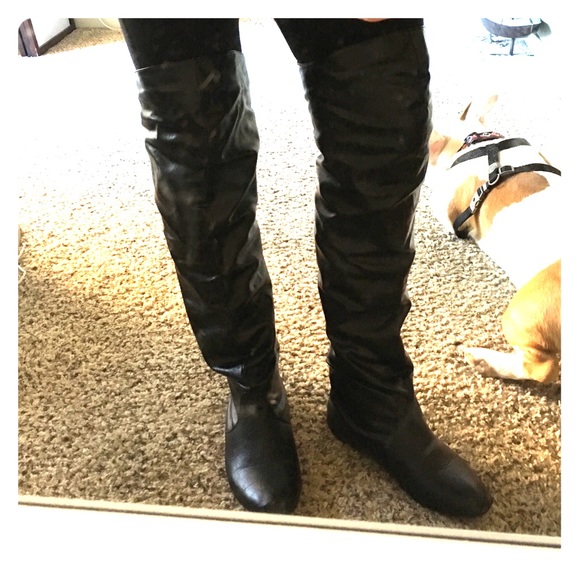 Black faux leather boots
