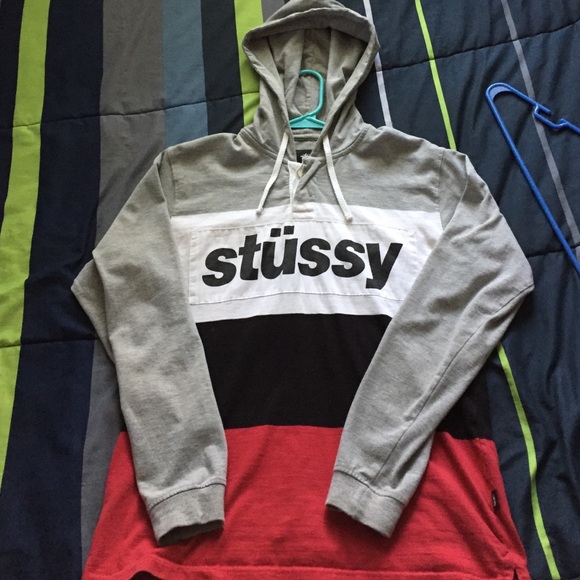 Study multicolored rugby hooded pull over
