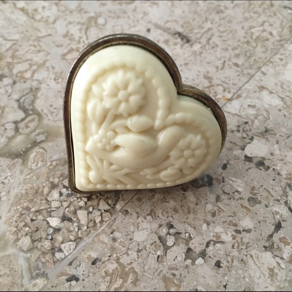 Faux Ivory Heart Shaped Cocktail Ring