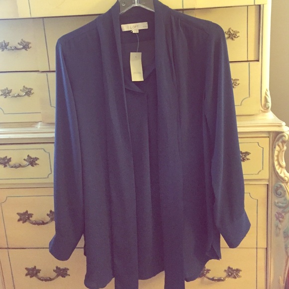 Navy Maternity Tie Neck Blouse