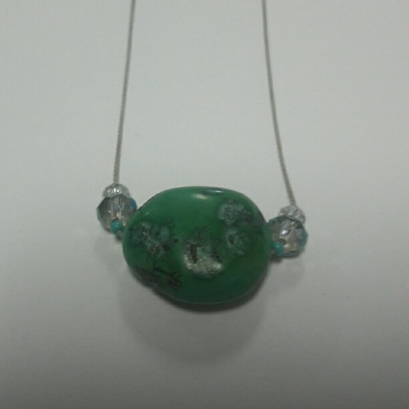 Turquoise crystal necklace on silk thread .925 - Picture 2 of 4