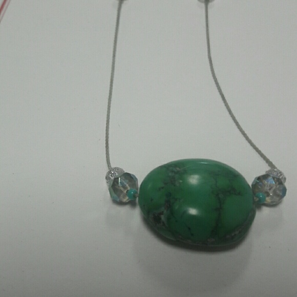 Turquoise crystal necklace on silk thread .925 - Picture 3 of 4