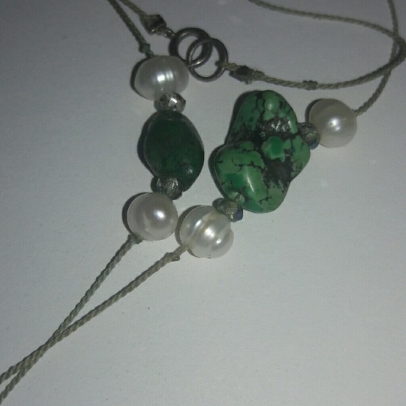 Turquoise crystal necklace on silk thread .925 - Picture 4 of 4